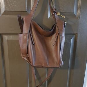 Fossil Brown Pebbled Leather Shoulder Bag with Key Charm